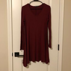 Wine red long-sleeve dress